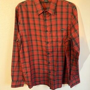 Men’s M Red Oakley Plaid Casual Fall Long Sleeve Button Up Shirt